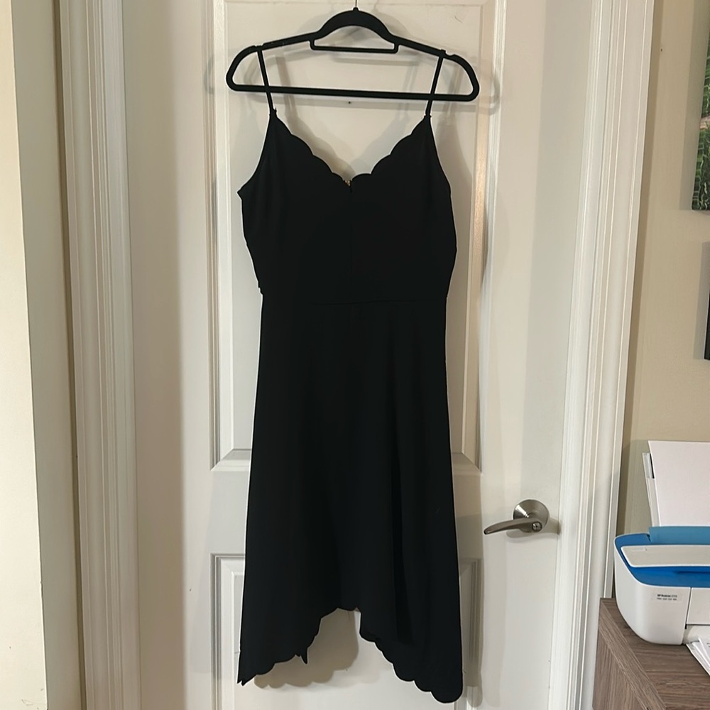Ted Baker Simbah Scallop Black Midi Dress Asymmetric Hem Size 4